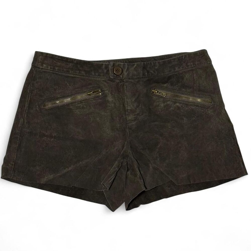 Low Rise Brown Zipper Pockets Genuine Leather Shorts Women’s Size 2